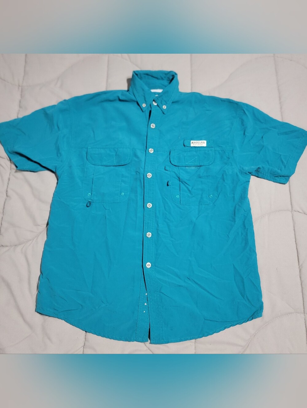 Magellan Shirt Men's Teal Outdoors Fish Gear Angler Fit Short Sleeve - Size XL